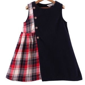 Beebay Navy & Red Plaid Corduroy Christmas Dress size 7